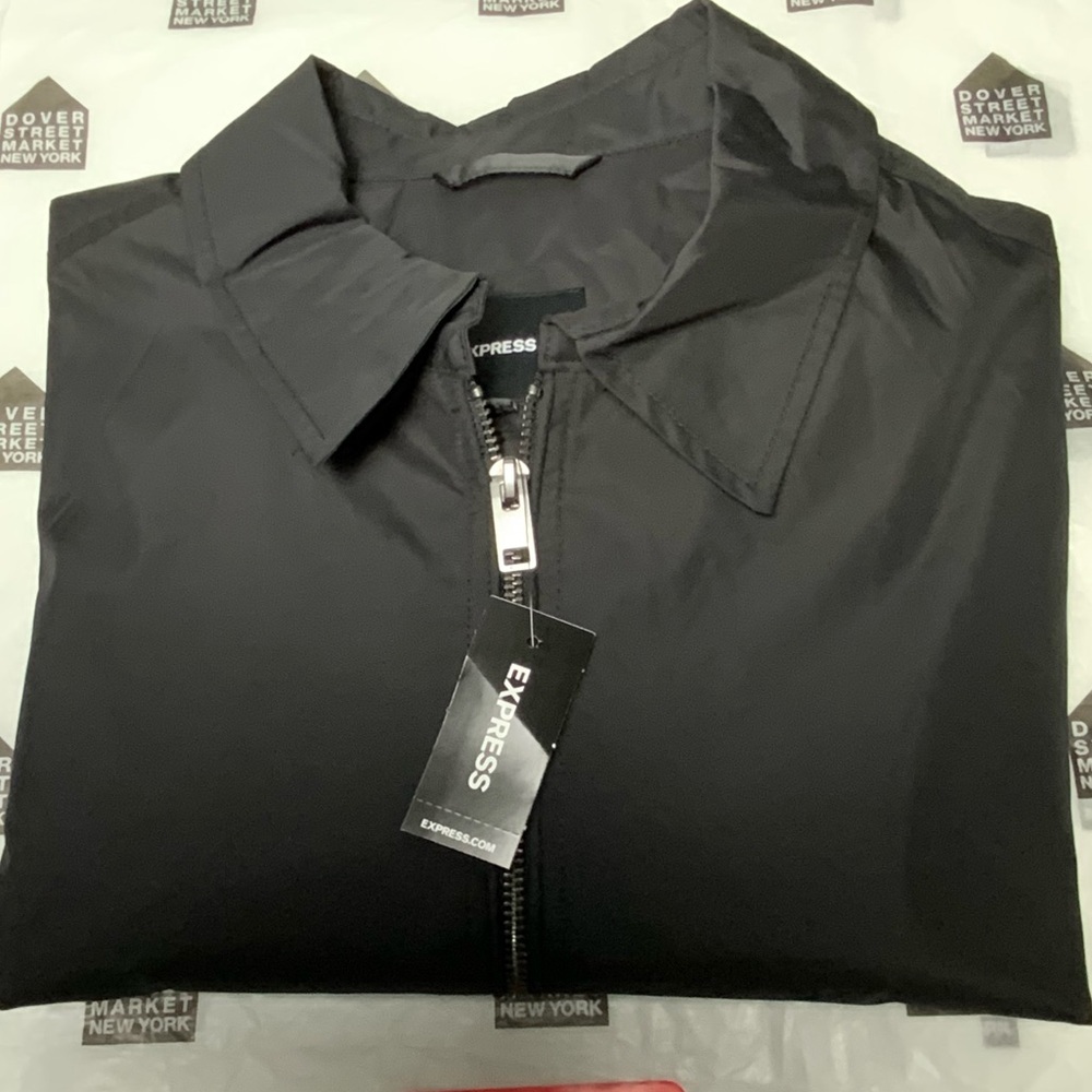 EXPRESS Men Collared Zip-Up Windbreaker Jacket - Black - LARGE - BRAND NEW!